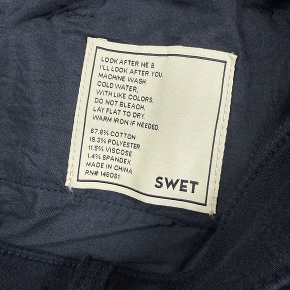 Swet Tailor Pants Mens 34x32 Navy Blue Soft Stretch 5 Pocket Skinny Chinos - Picture 3 of 5